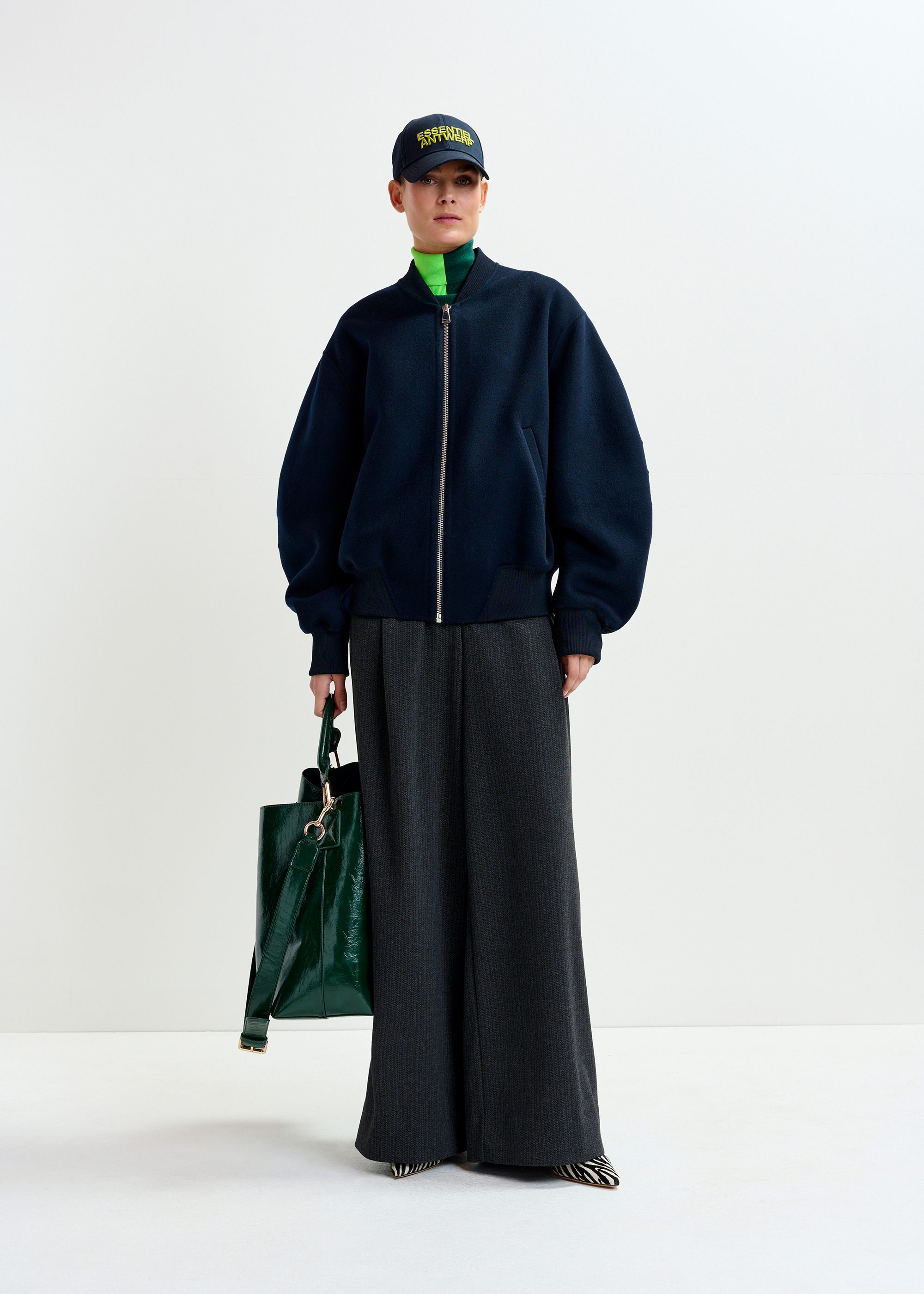 Navy oversized wool bomber jacket | Essentiel Antwerp United States