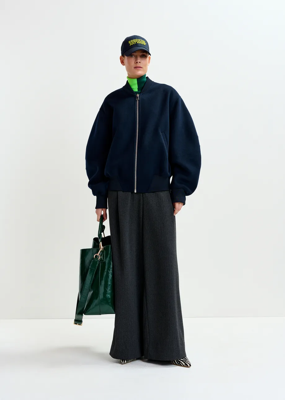 Navy oversized wool bomber jacket