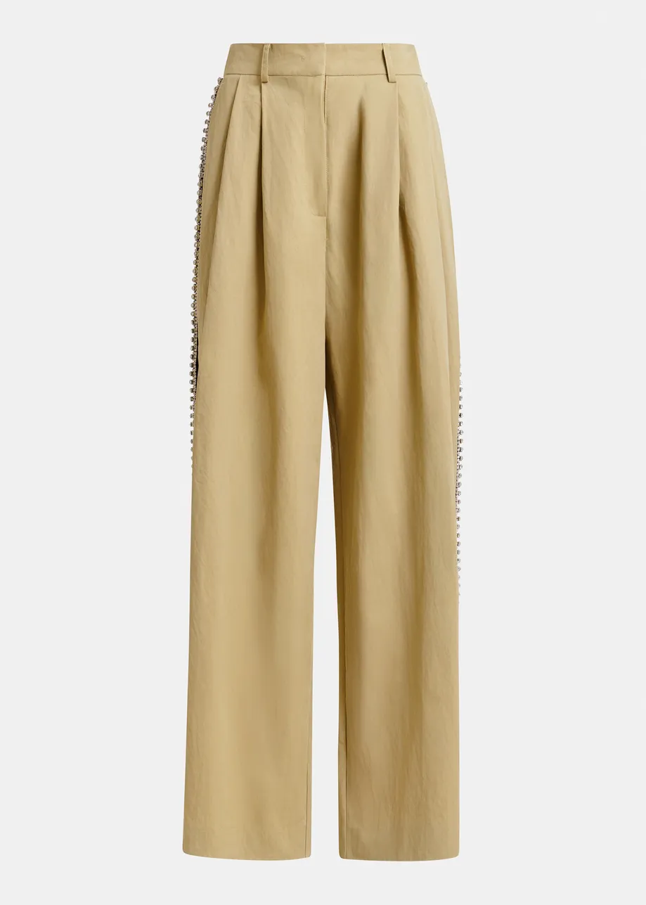 Beige wijde broek met stras