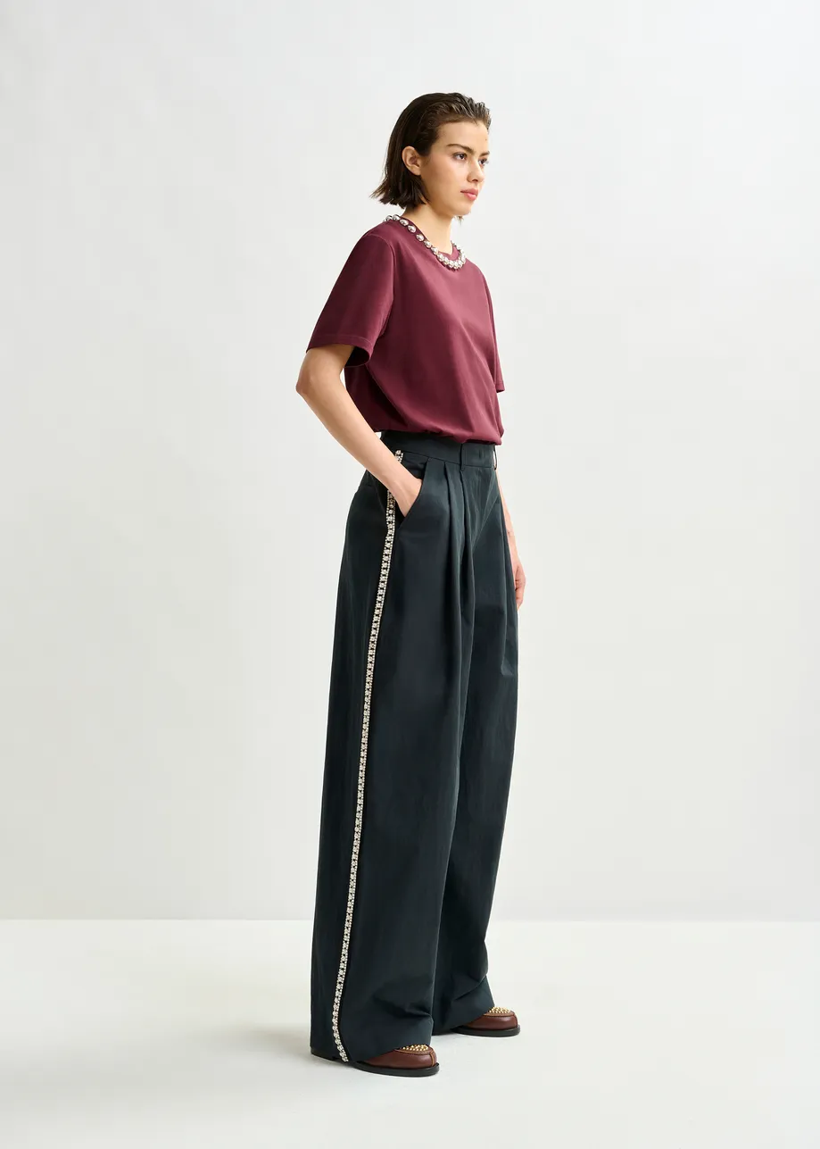 Zwarte wijde broek met stras
