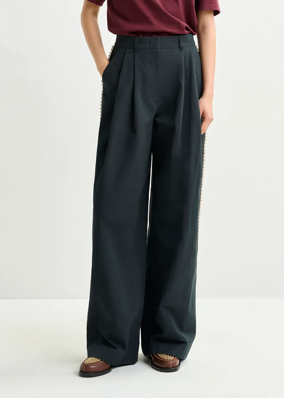 Zwarte wijde broek met stras