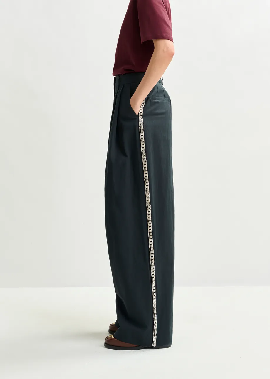 Zwarte wijde broek met stras