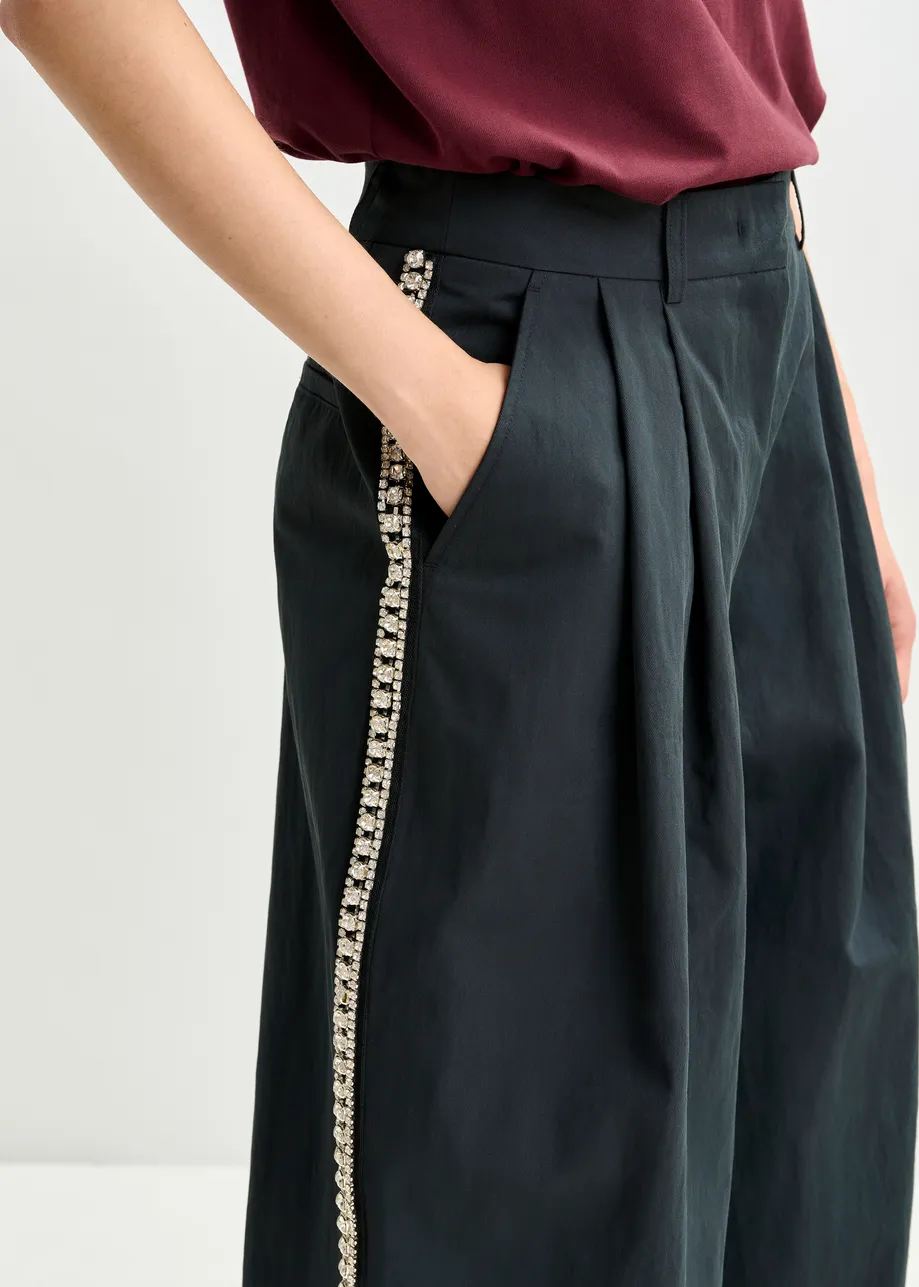 Zwarte wijde broek met stras
