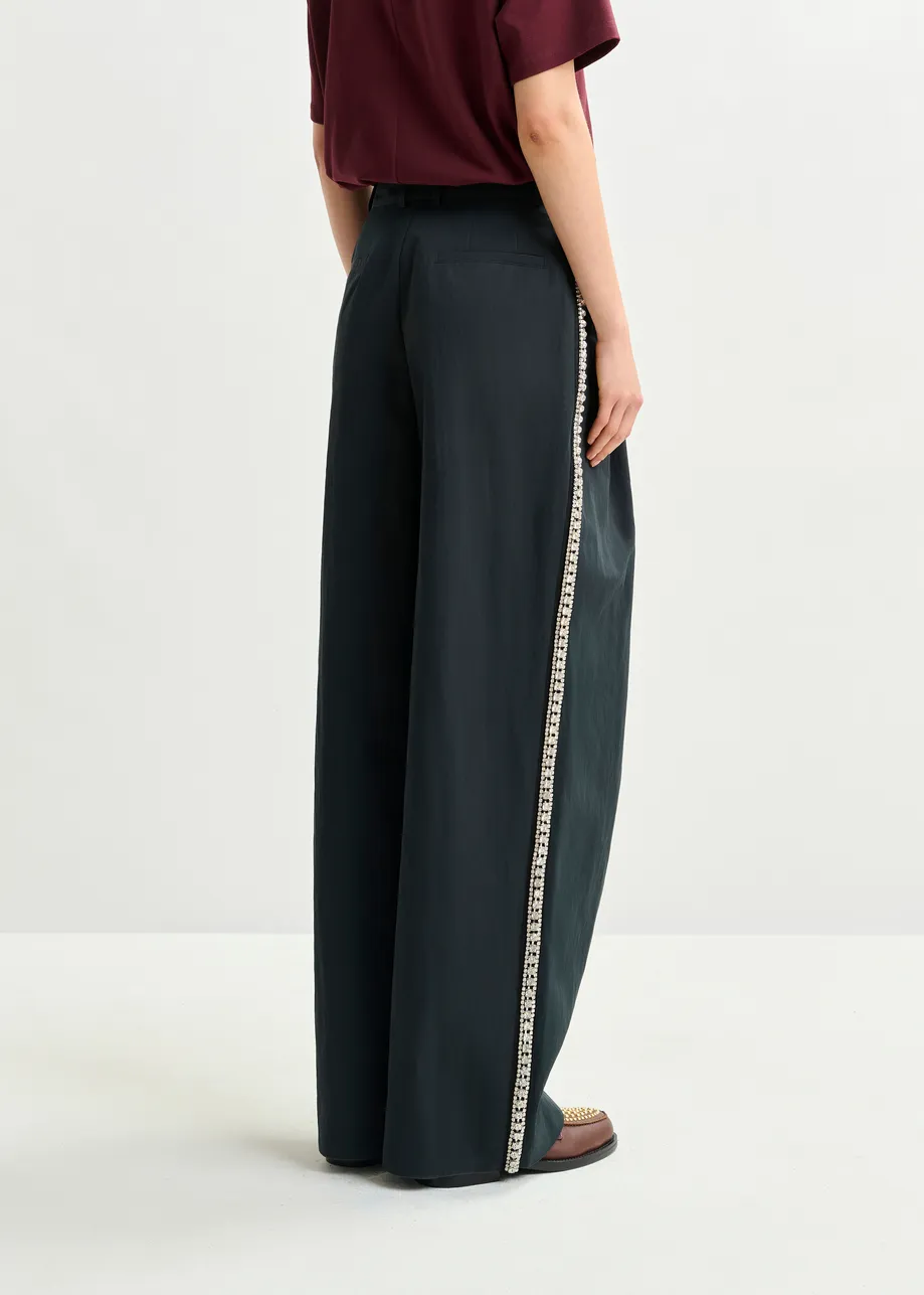 Zwarte wijde broek met stras