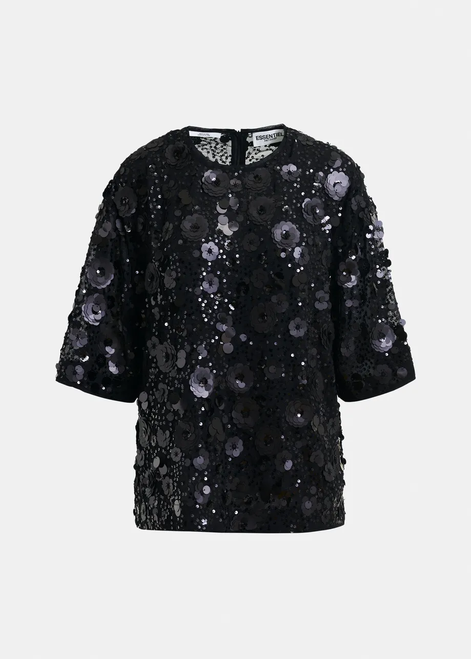 Black sequin-embellished top 