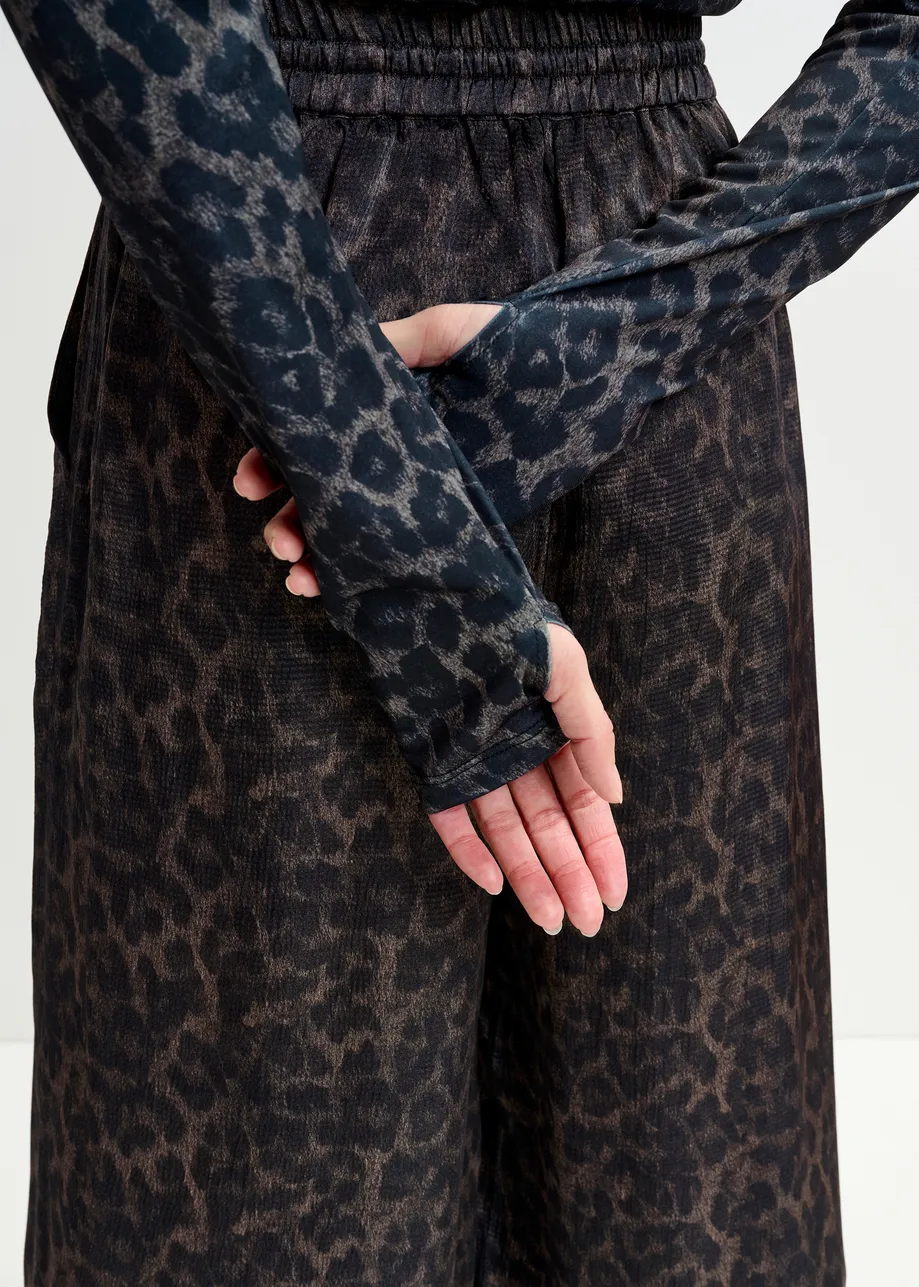 Brown and black leopard print turtleneck top