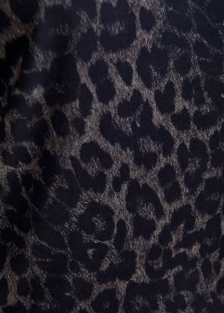 Brown and black leopard print turtleneck top