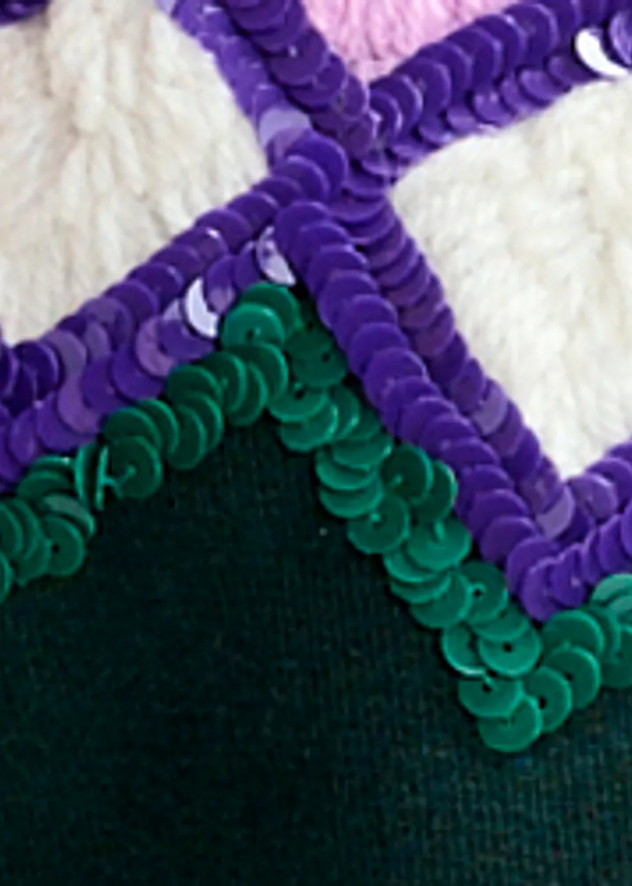 Donkergroene sweater met veelkleurige pailletten