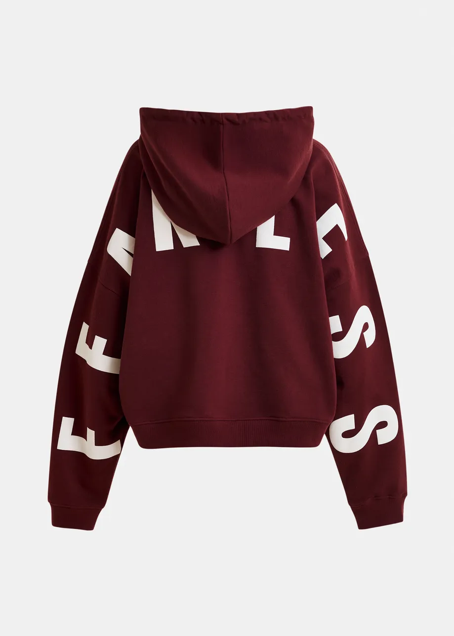 Bordeaux oversized hoodie met 'fearless'-print