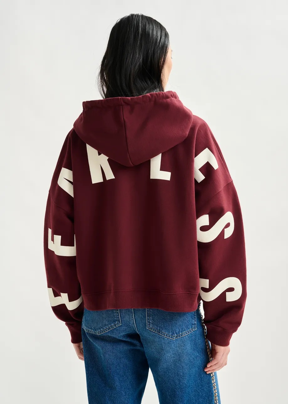 Bordeaux oversized hoodie met 'fearless'-print