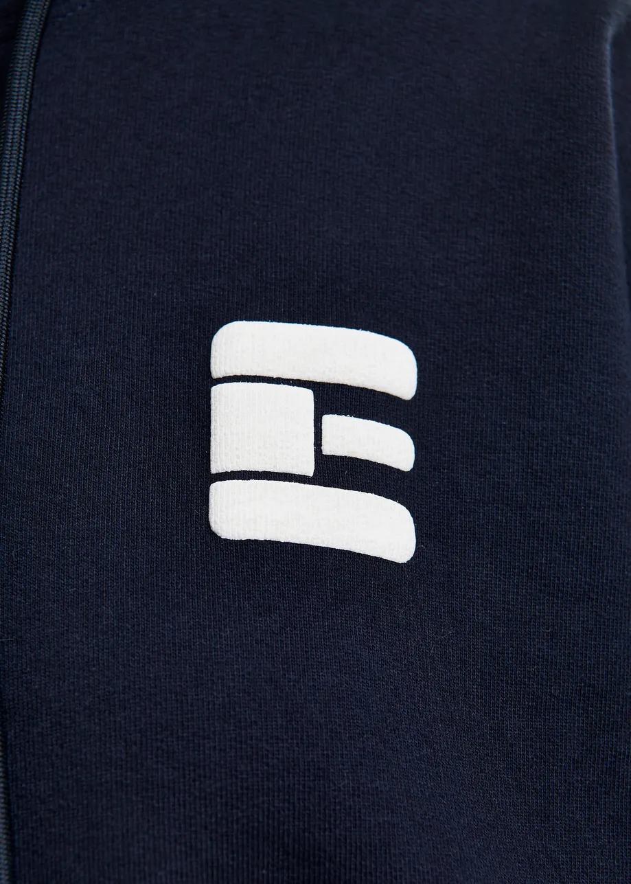 Navy oversized cotton hoodie with "fearless"-print