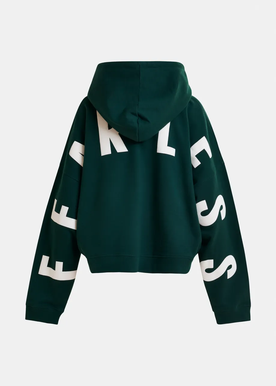 Kaki en witte oversized hoodie met 'fearless'-print