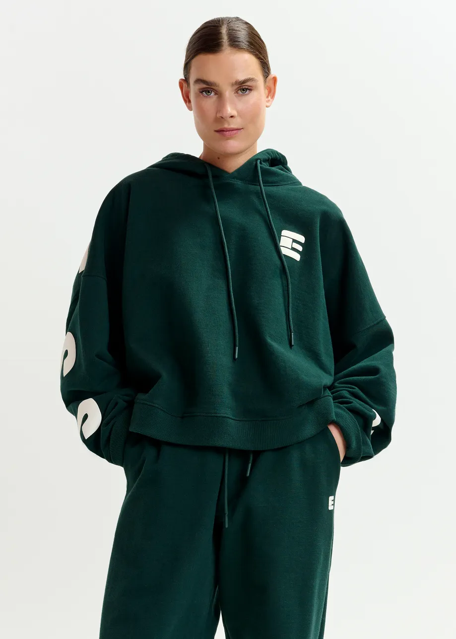 Kaki en witte oversized hoodie met 'fearless'-print