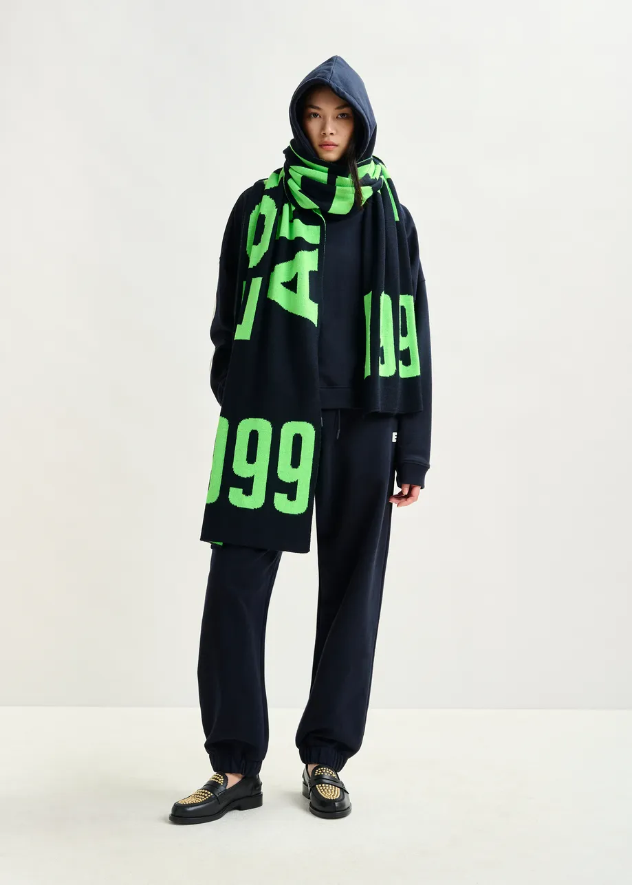 Navy cotton sweatpants with E-shaped embroidery