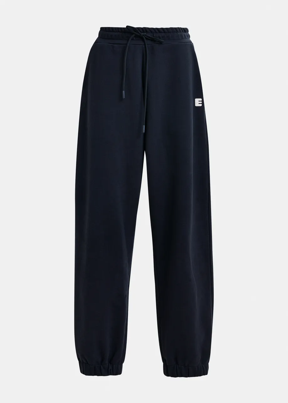 Navy cotton sweatpants with E-shaped embroidery