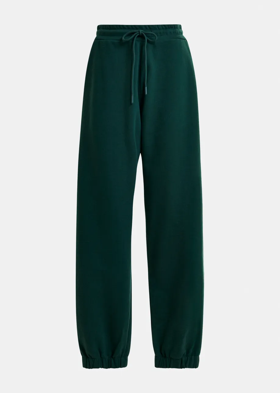 Dark green cotton sweatpants with E-shaped embroidery