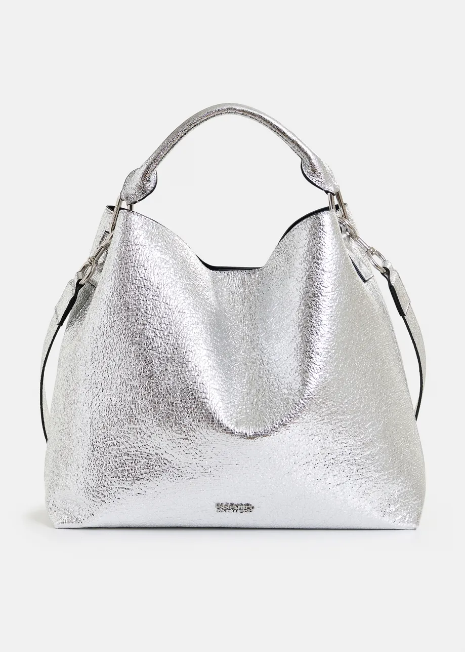 Silver metallic shopper bag with detachable shoulder strap