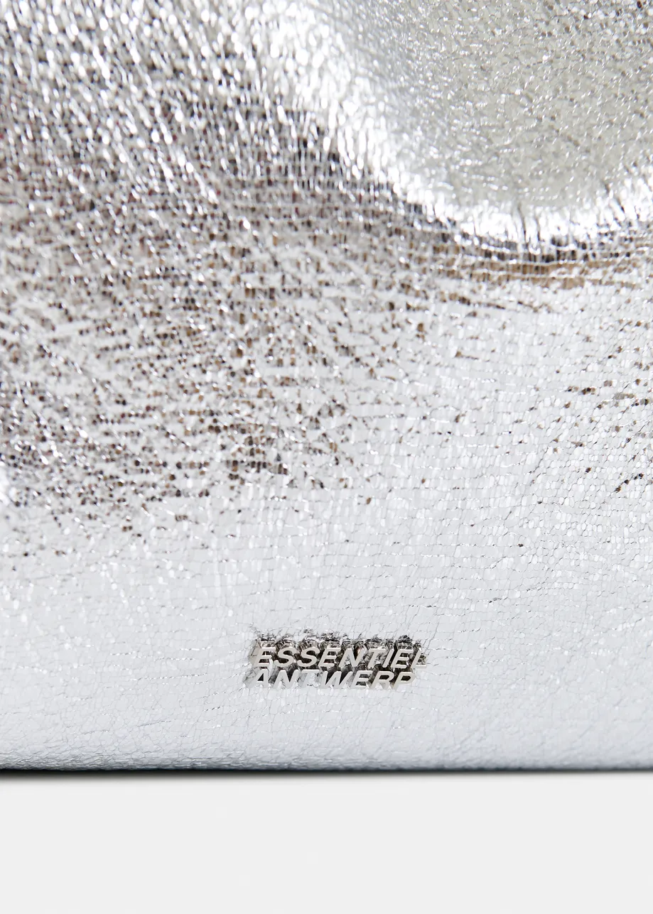Silver metallic shopper bag with detachable shoulder strap
