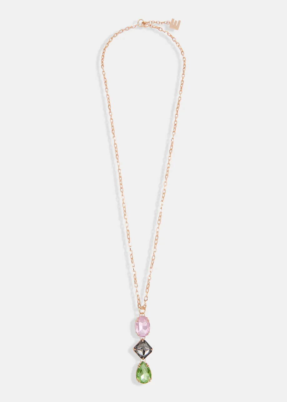 Pink, black and green gold-tone rhinestone necklace