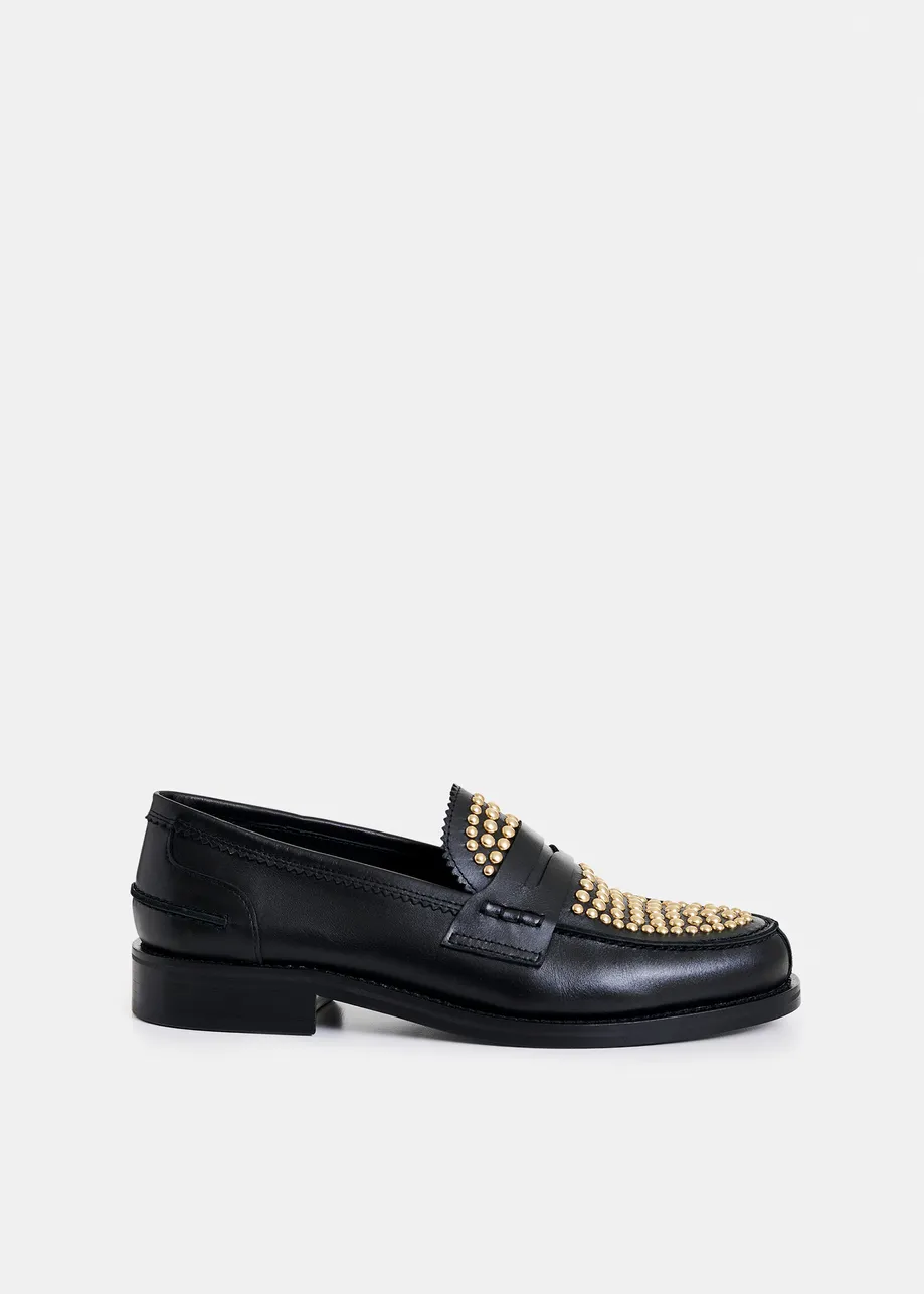 Zwarte leren loafers met gouden studs
