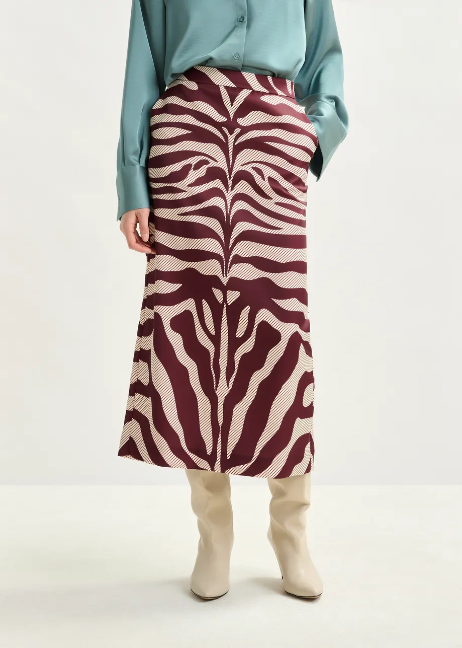 Burgundy and off-white maxi-length skirt with floral print