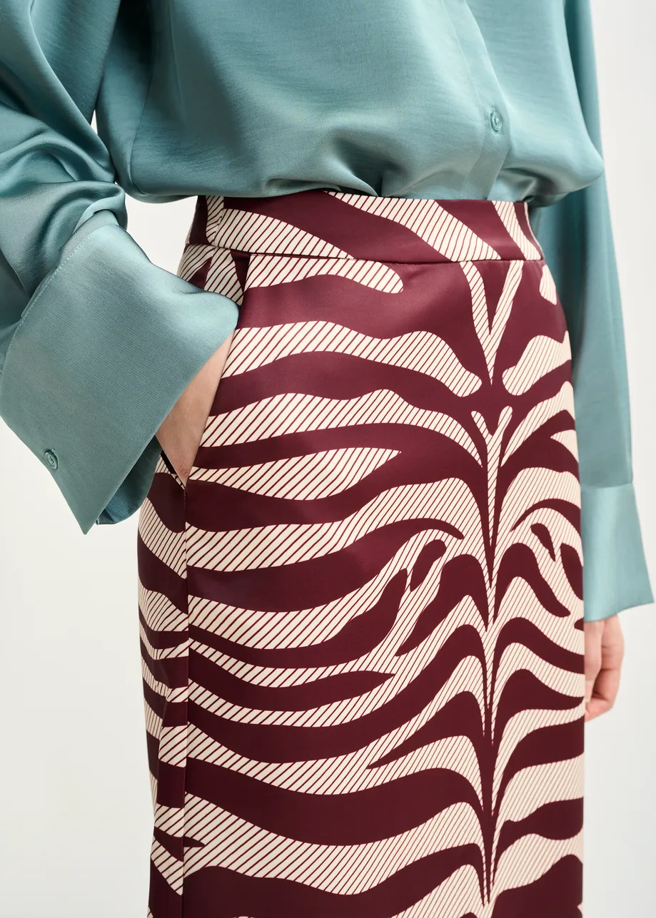 Burgundy and off-white maxi-length skirt with floral print