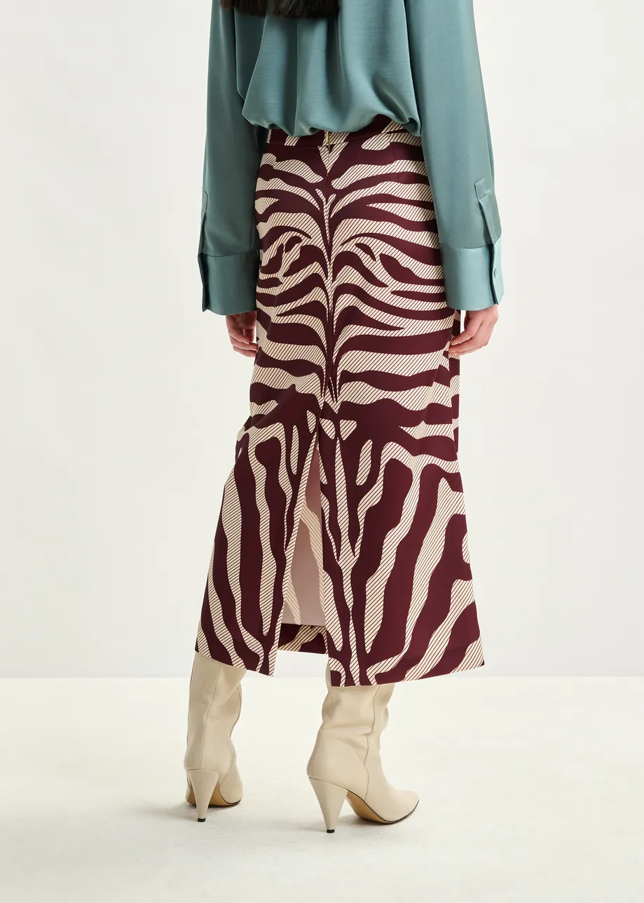 Burgundy and off-white maxi-length skirt with floral print