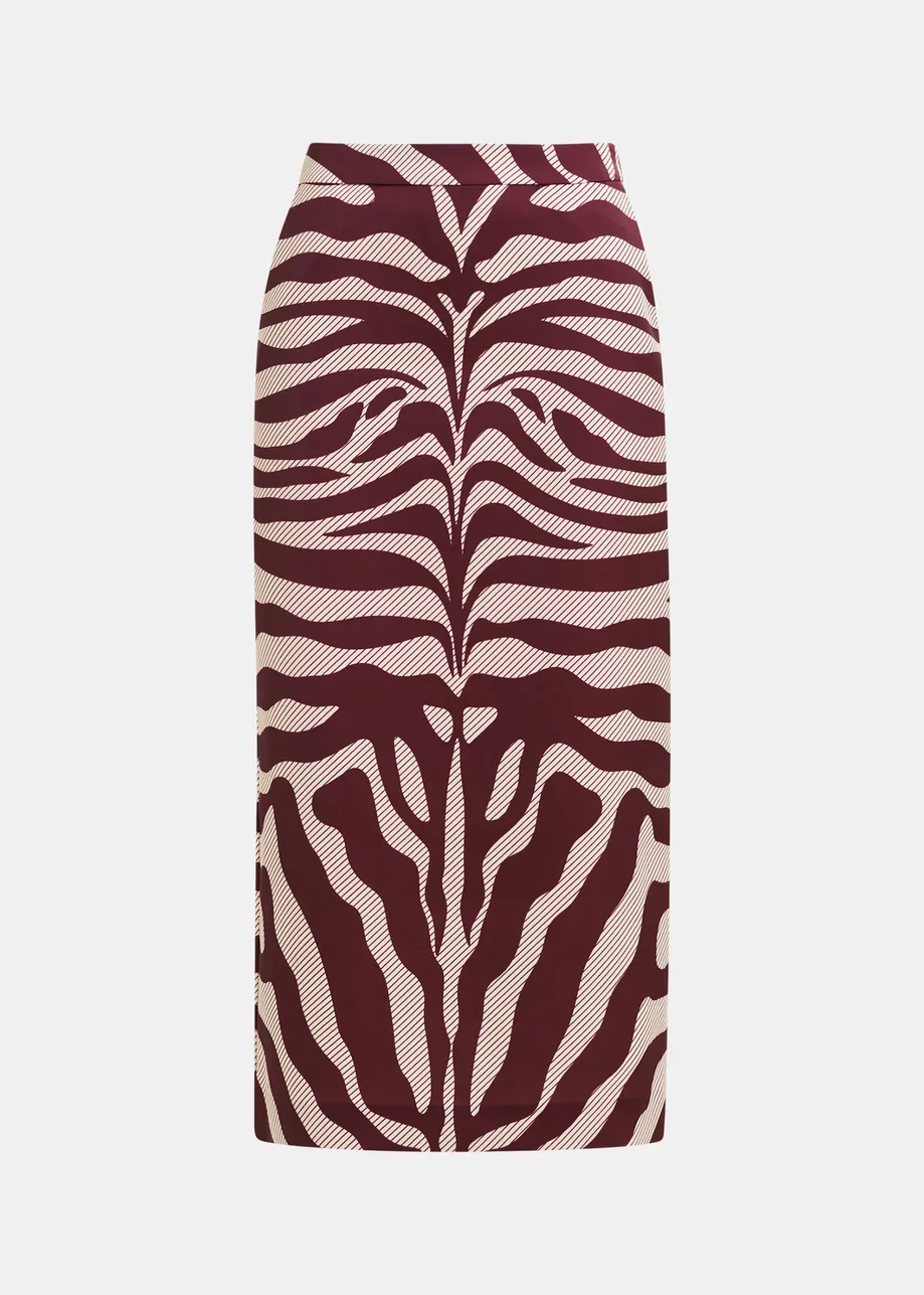 Burgundy and off-white maxi-length skirt with floral print