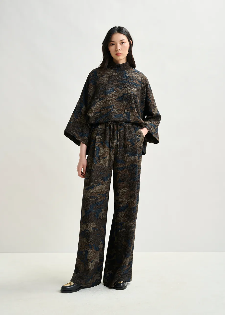 Brown, khaki and black wide-leg pants