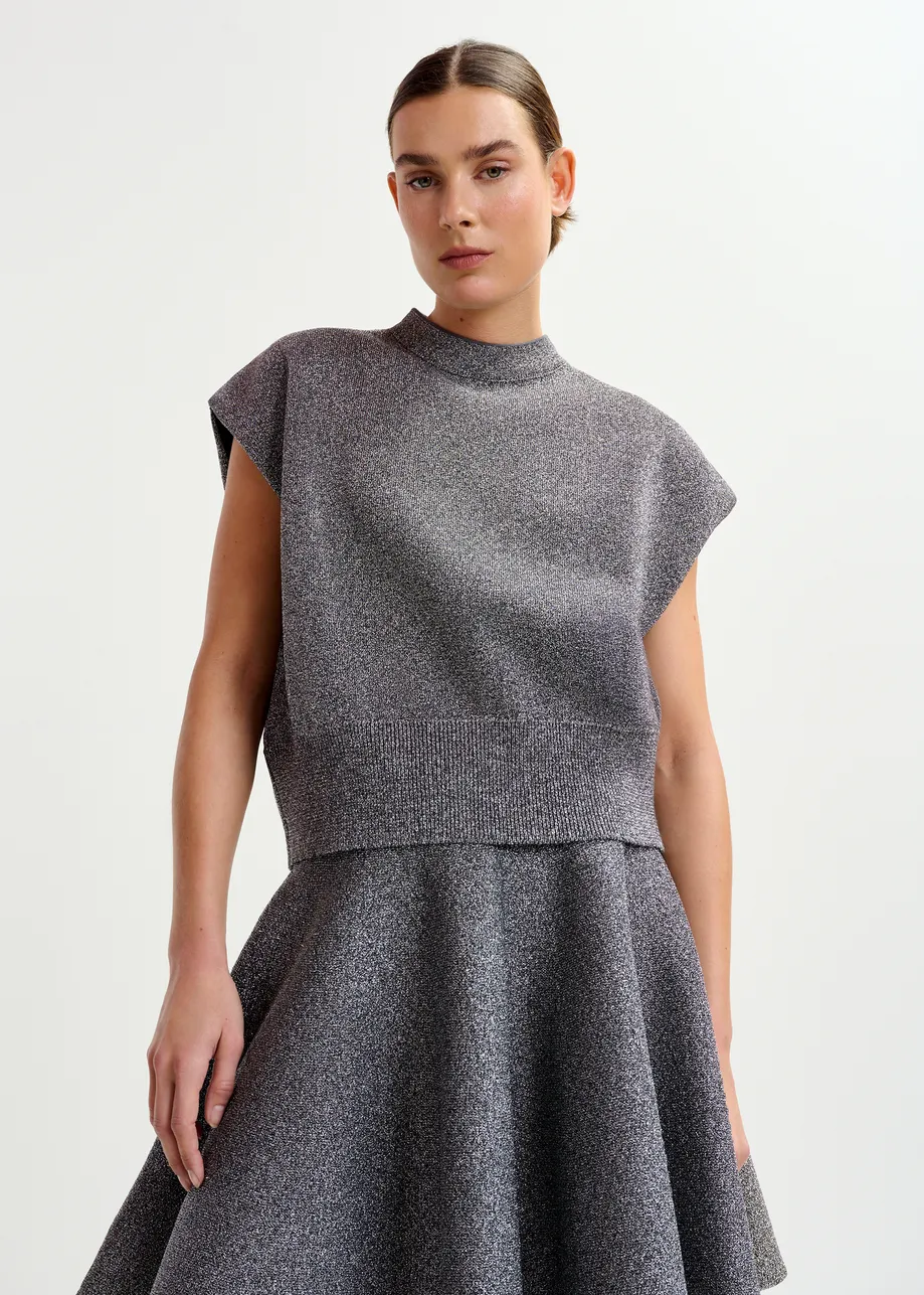 Gebreide top in zilver lurex 
