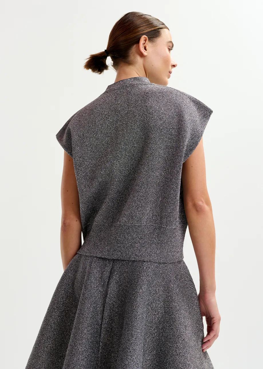Gebreide top in zilver lurex 