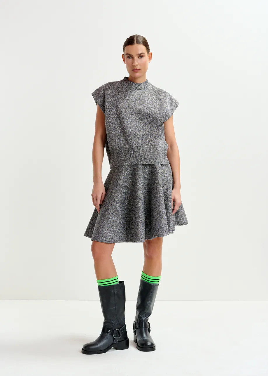 Gebreide top in zilver lurex 