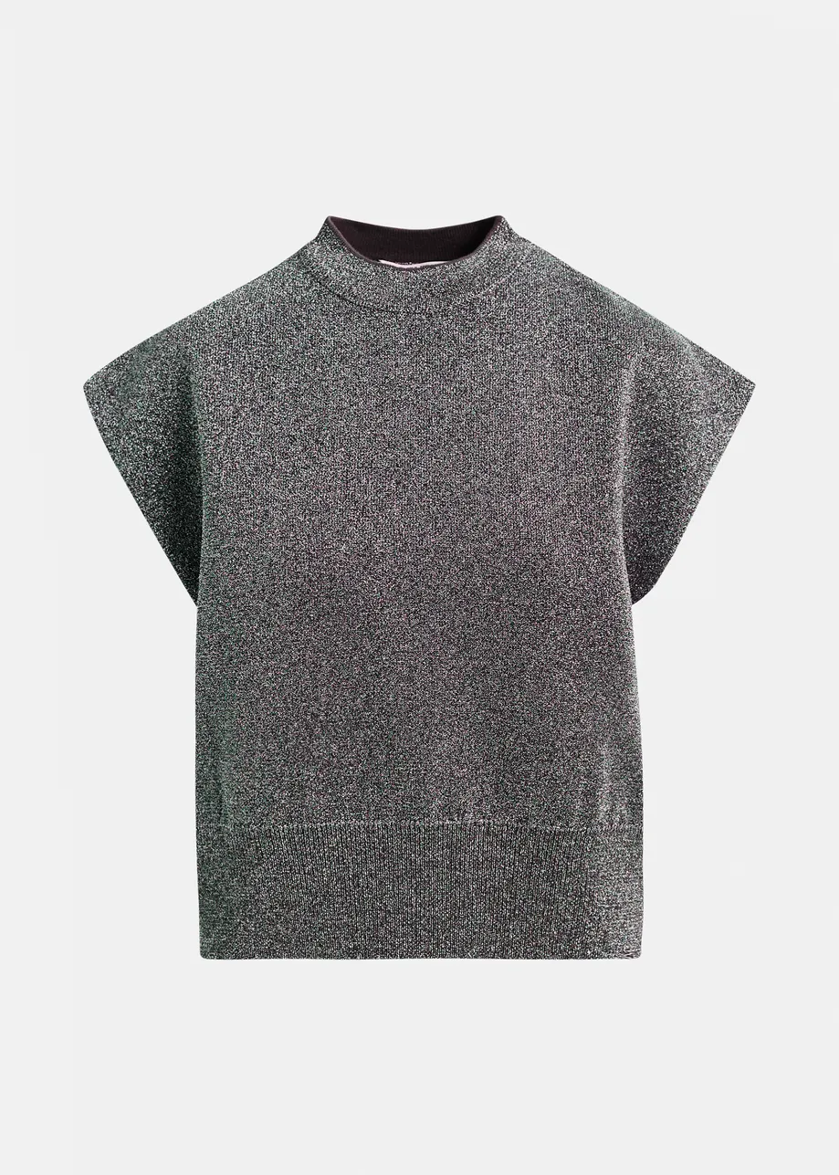 Gebreide top in zilver lurex 