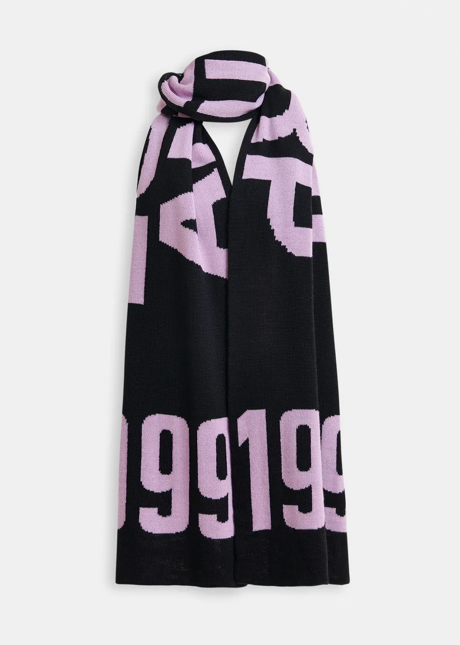 Navy and purple intarsia-knit logo scarf