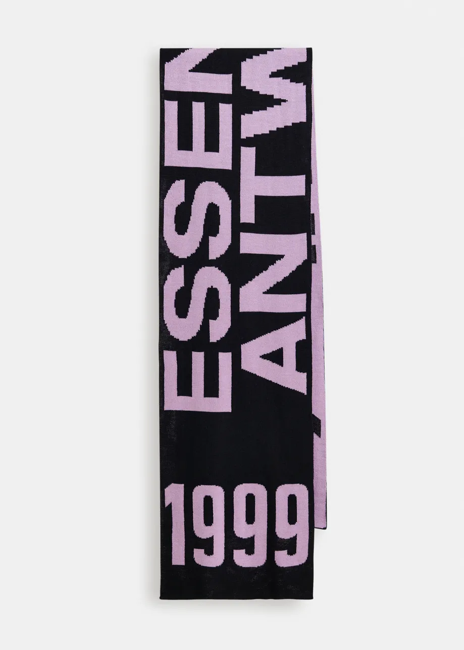 Navy and purple intarsia-knit logo scarf