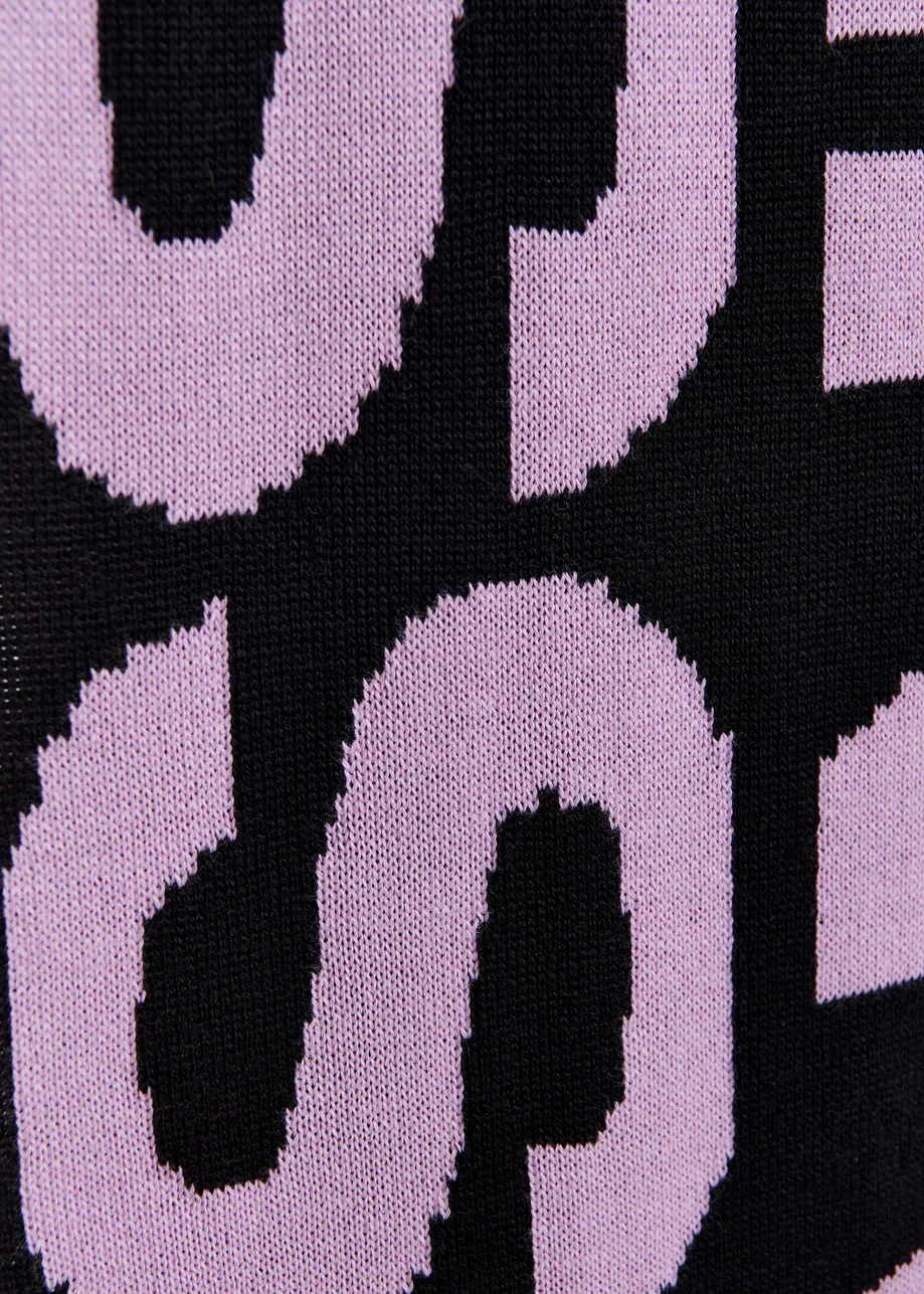 Navy and purple intarsia-knit logo scarf