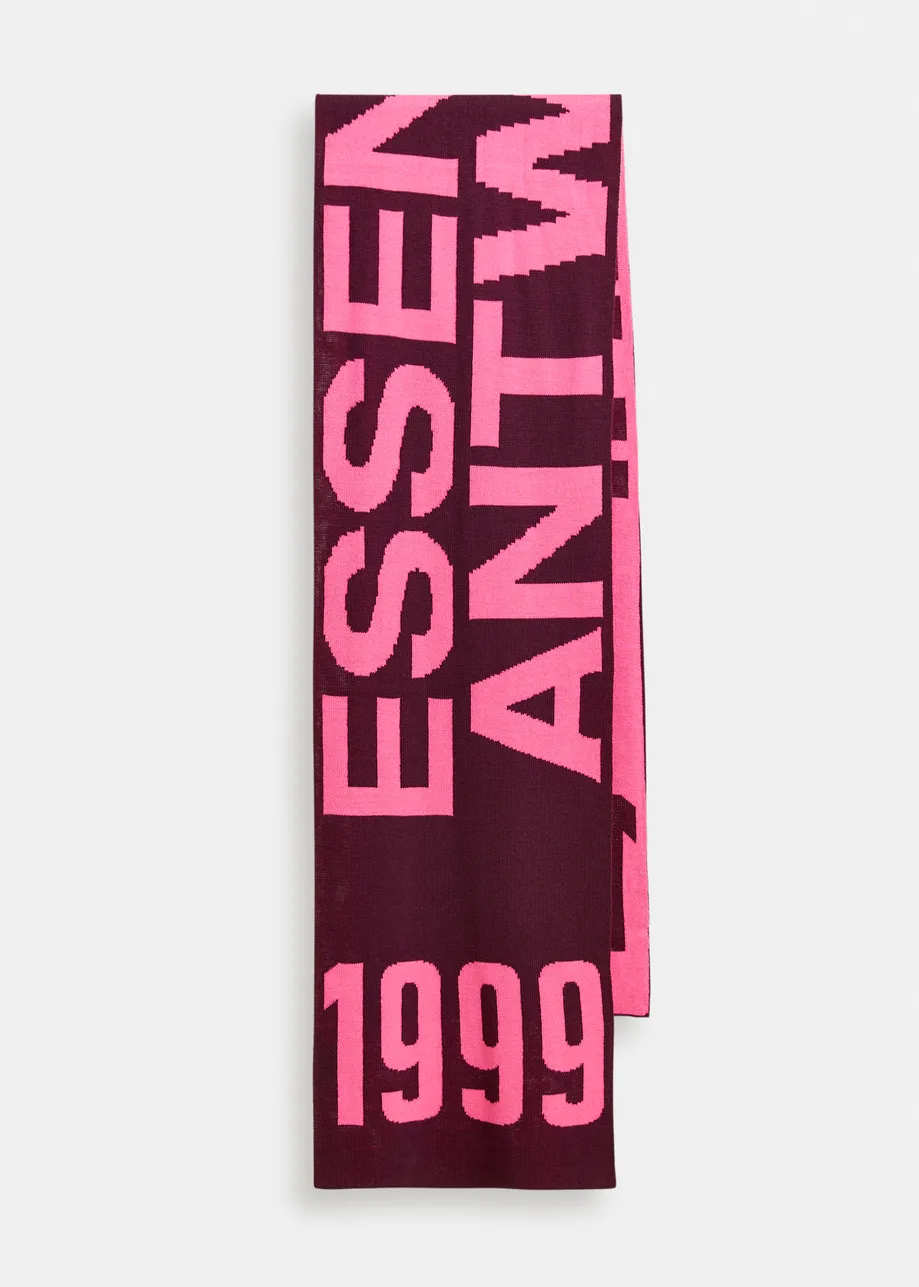 Burgundy and pink intarsia-knit logo scarf