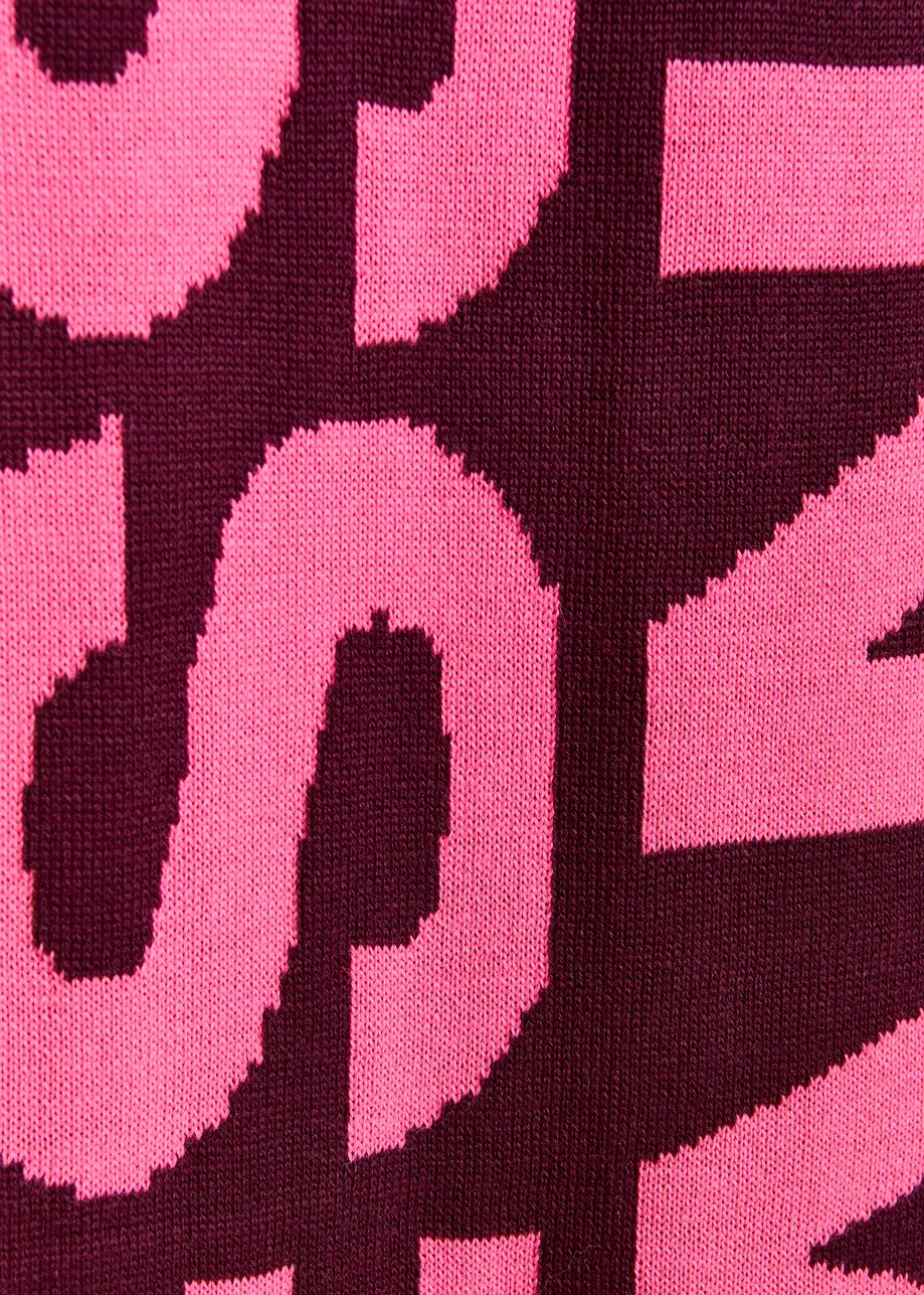 Burgundy and pink intarsia-knit logo scarf