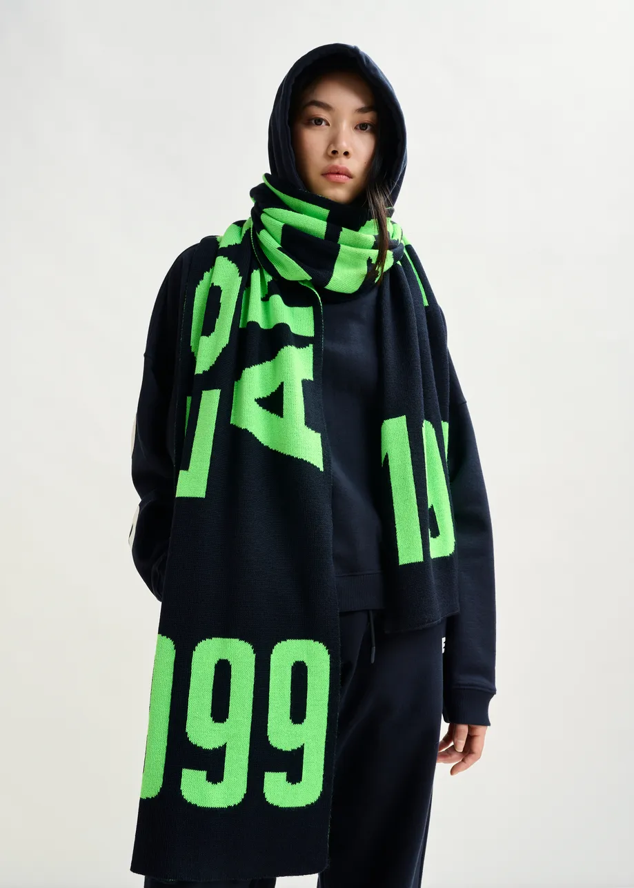 Black and green intarsia-knit logo scarf