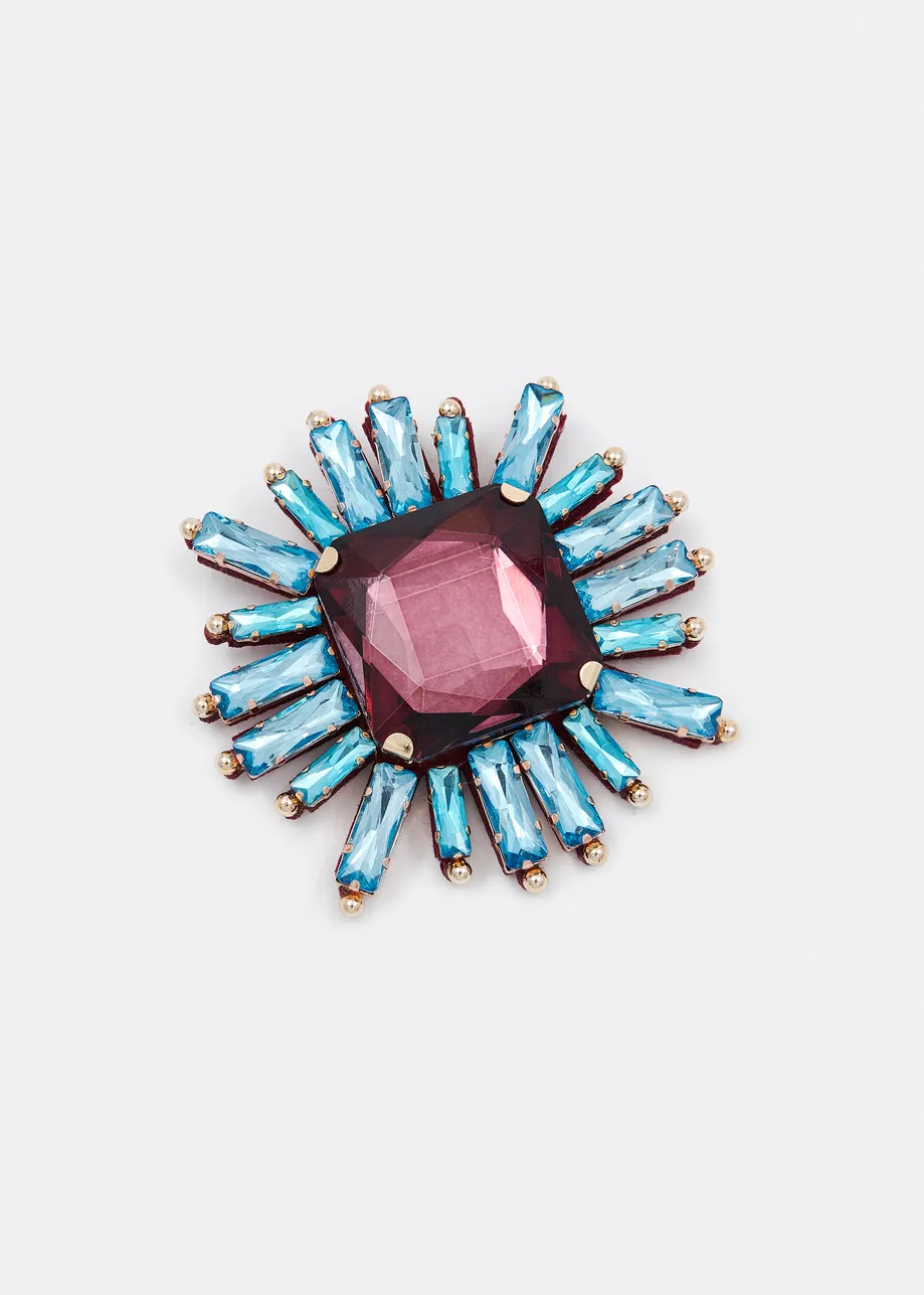 Roze en lichtblauwe broche met stras