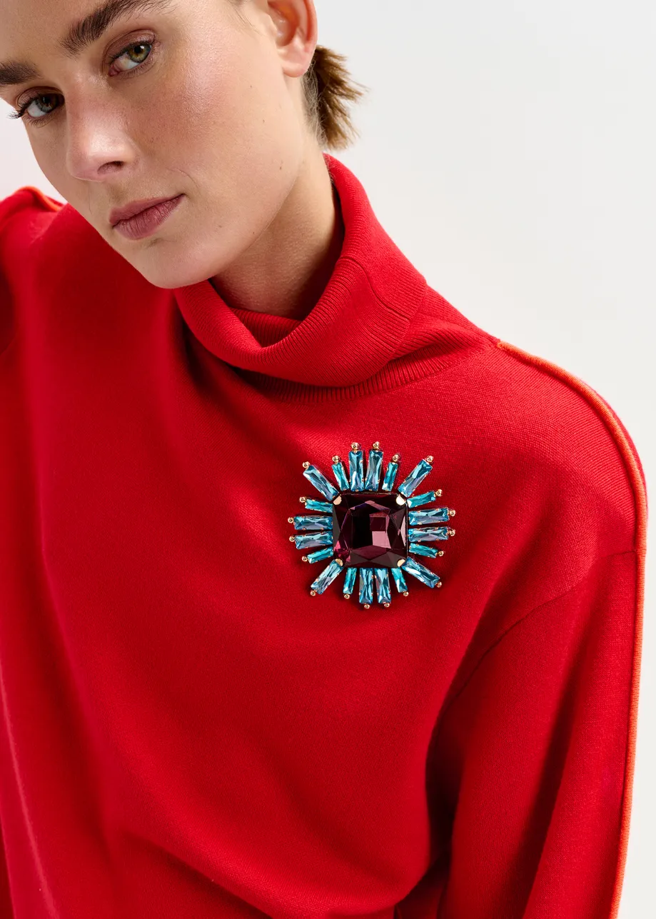 Pink and light blue rhinestone Brooch