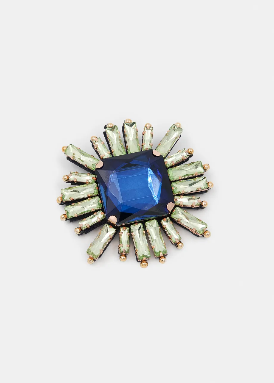 Dark blue and light green rhinestone Brooch