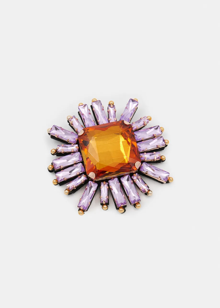 Orange and lilac rhinestone Brooch