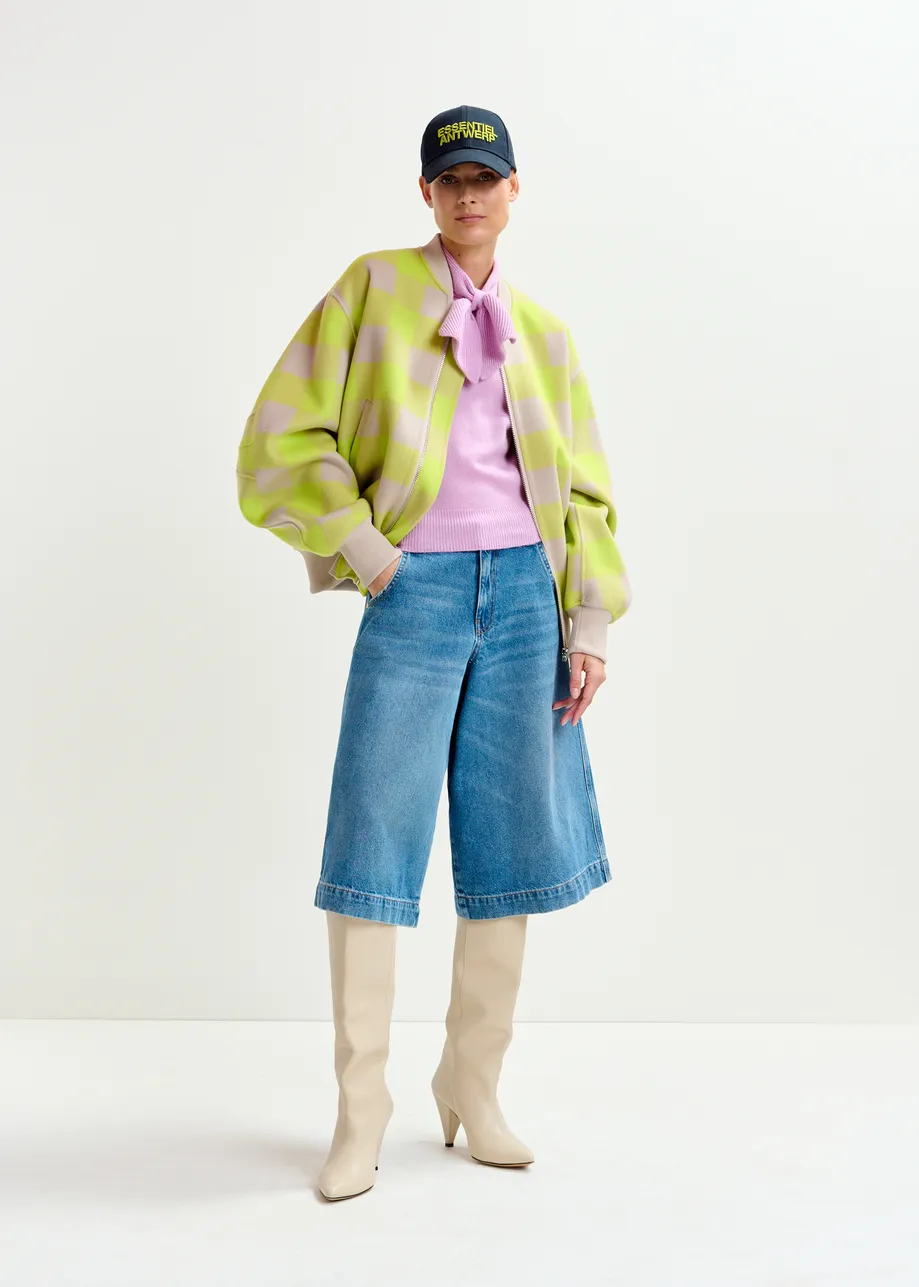 Yellow and beige checked wool bomber jacket