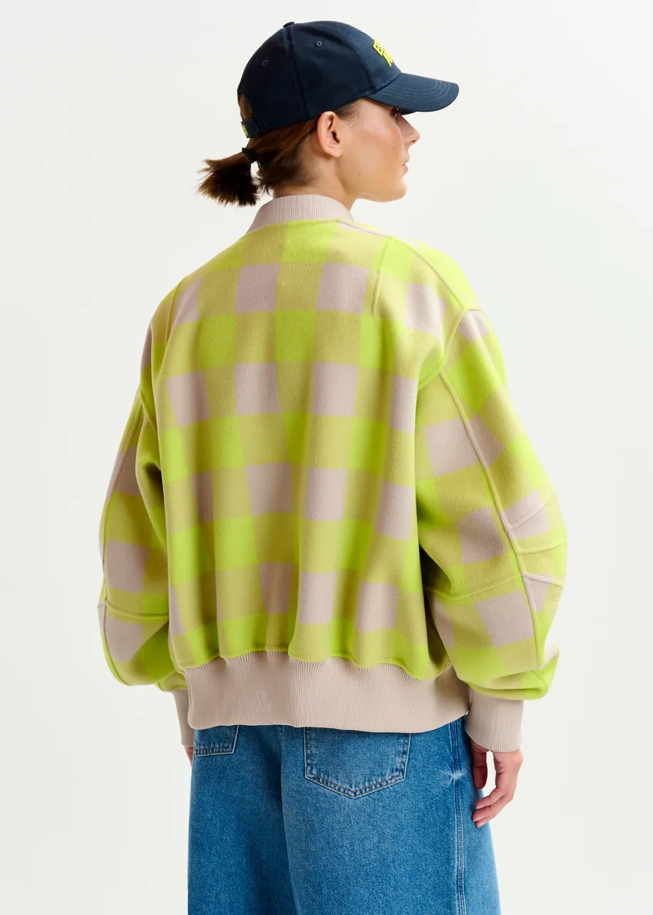 Yellow and beige checked wool bomber jacket