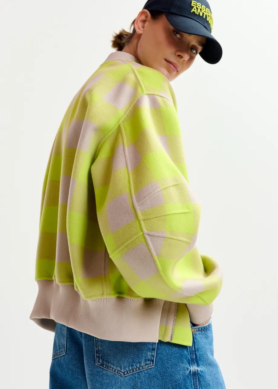 Yellow and beige checked wool bomber jacket