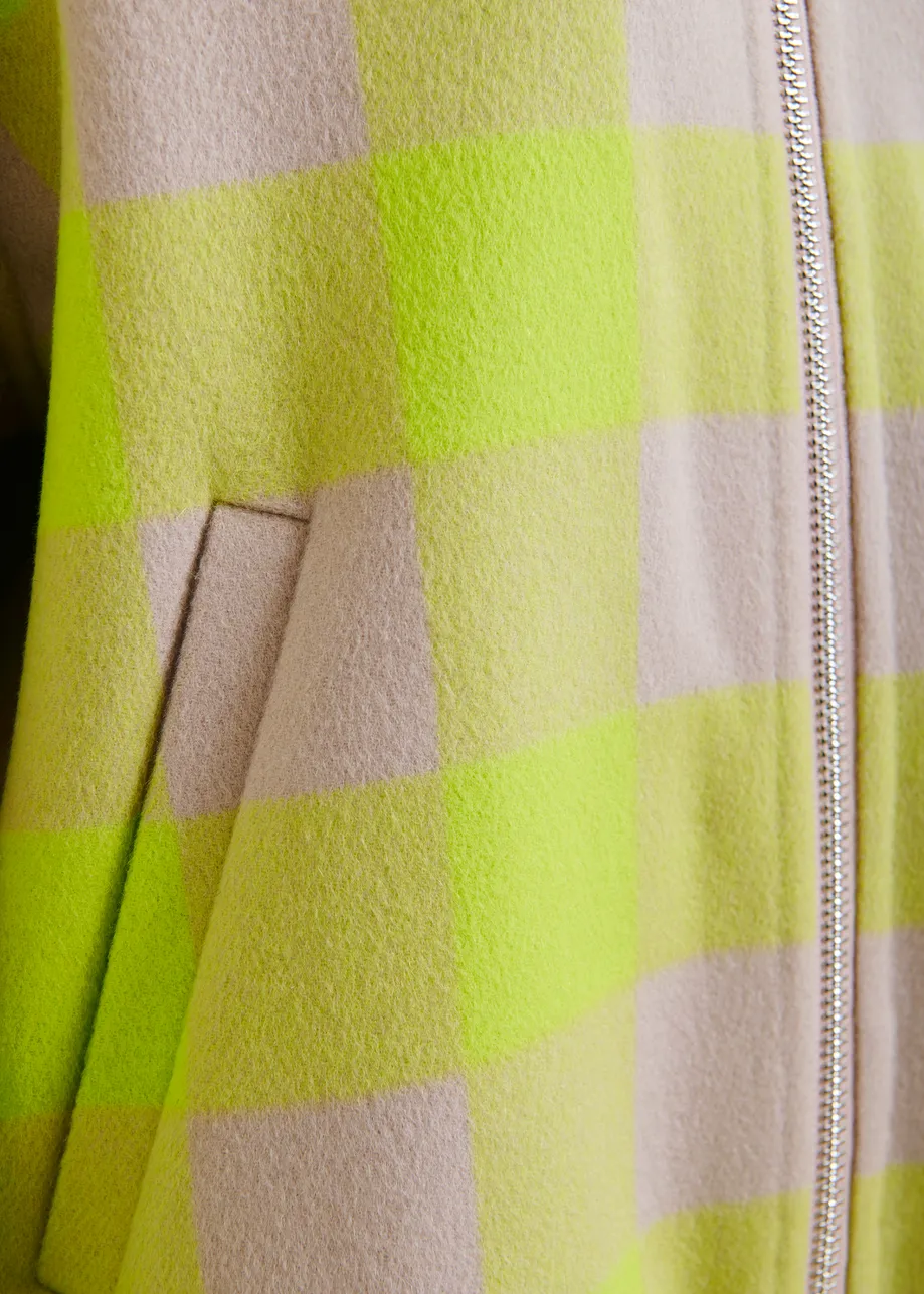 Yellow and beige checked wool bomber jacket