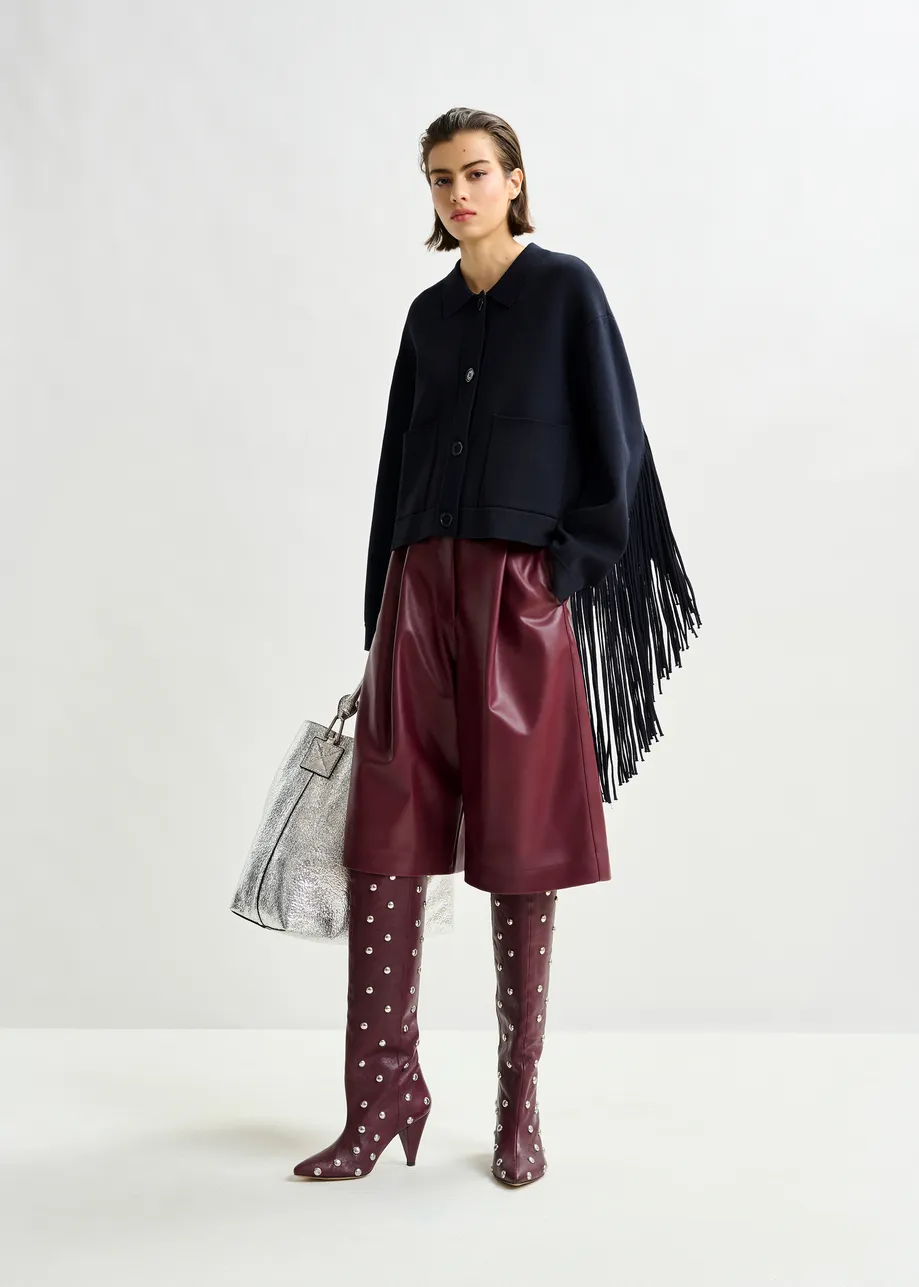 Burgundy faux leather bermuda shorts
