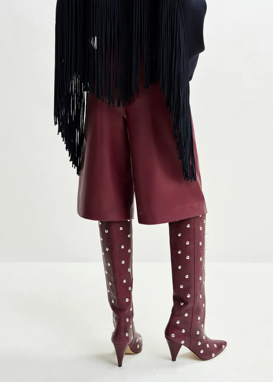 Burgundy faux leather bermuda shorts