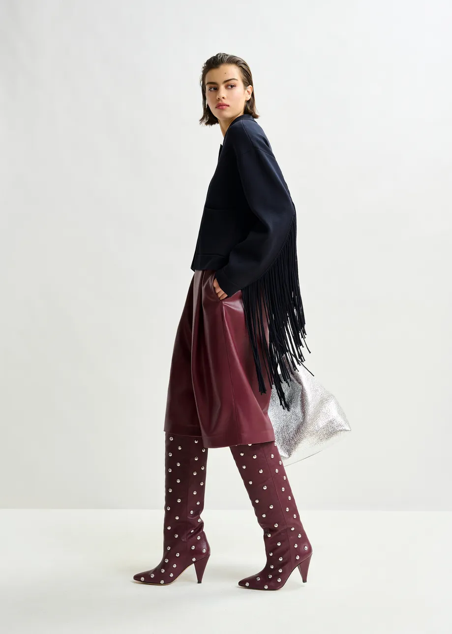 Burgundy faux leather bermuda shorts